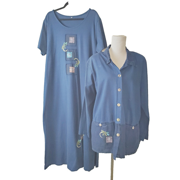 Focus Maxi Dress & Jacket Set Womens XL Made in USA Bohemian Handprinted Art - Picture 16 of 16